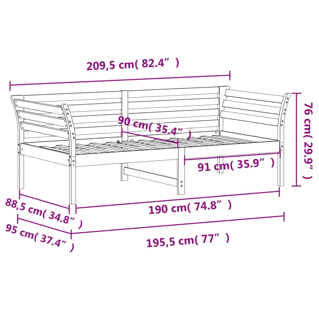 Day Bed without Mattress White 90x190 cm Solid Wood Pine