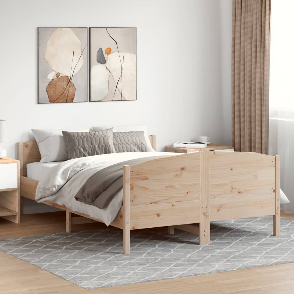 Bed Frame with Headboard 135x190 cm Solid Wood Pine