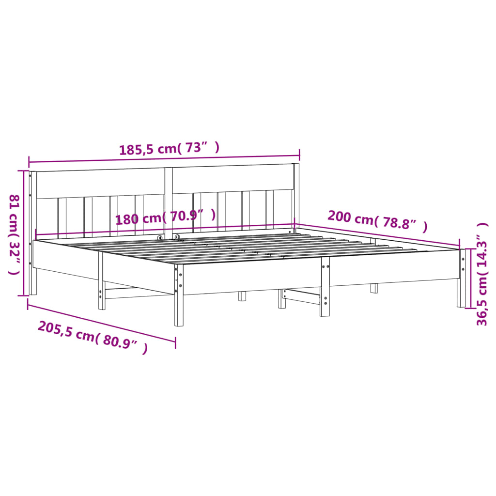 Bed Frame without Mattress 183x203 cm King Solid Wood Pine