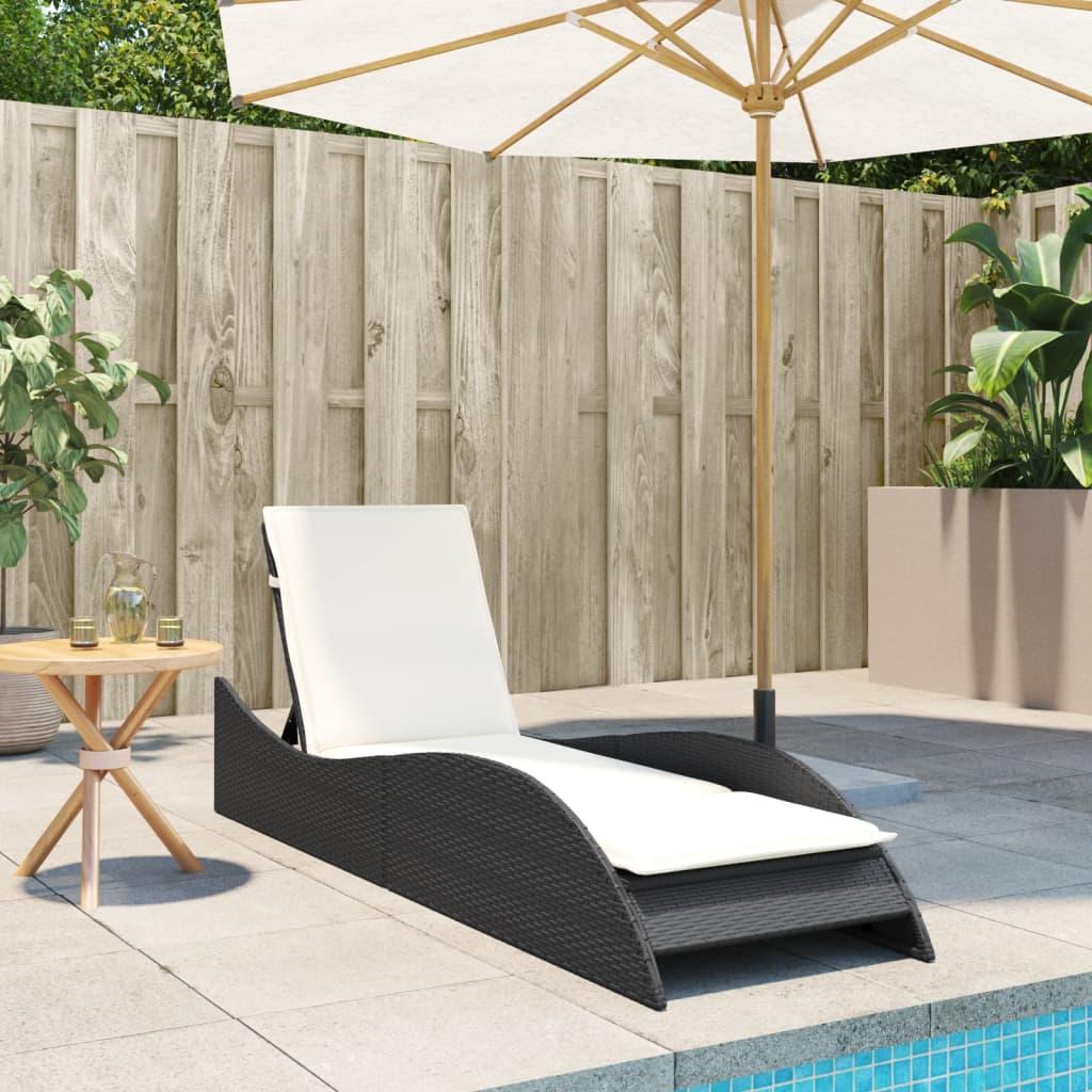 Sun Lounger with Cushion Black 60x205x73 cm Poly Rattan
