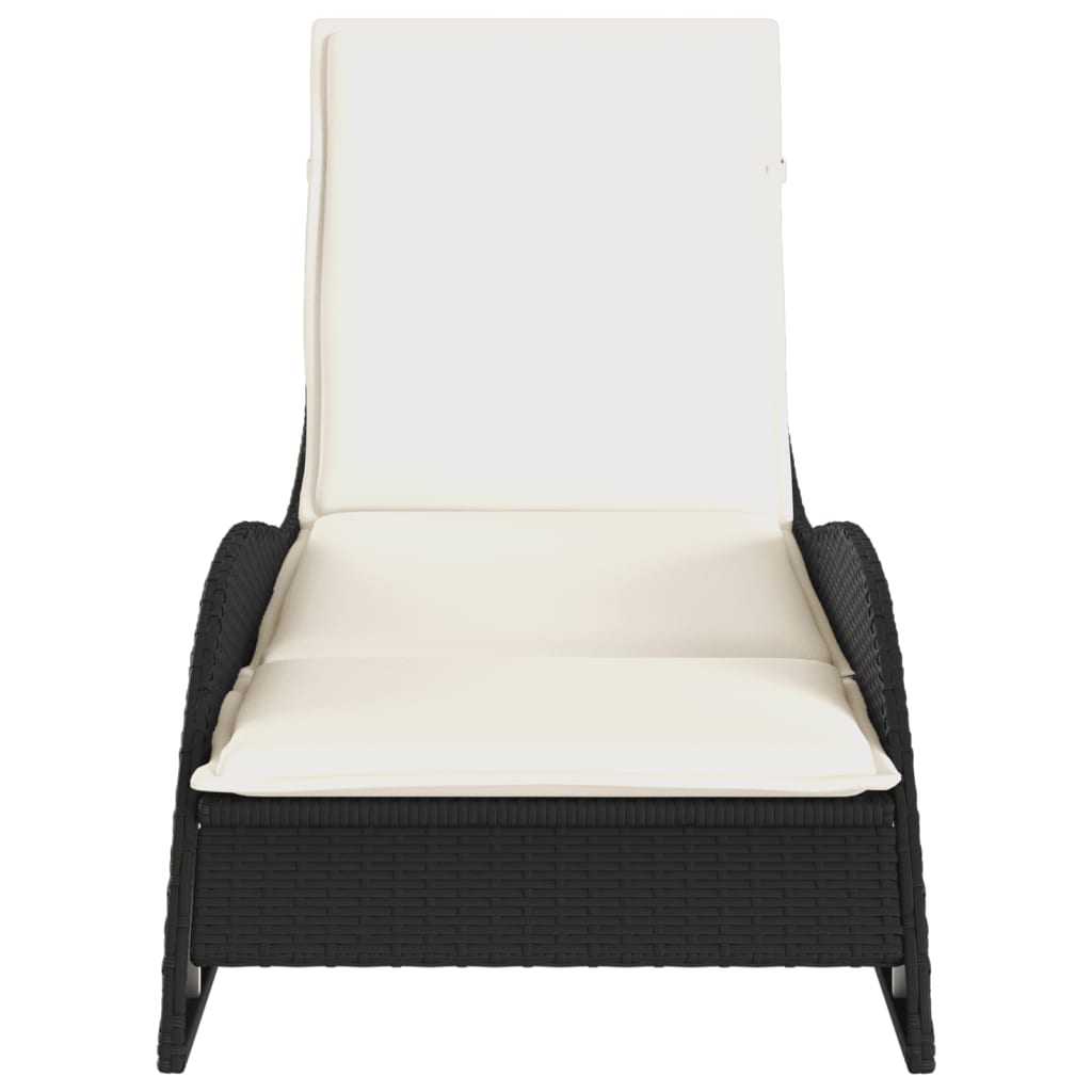 Sun Lounger with Cushion Black 60x205x73 cm Poly Rattan