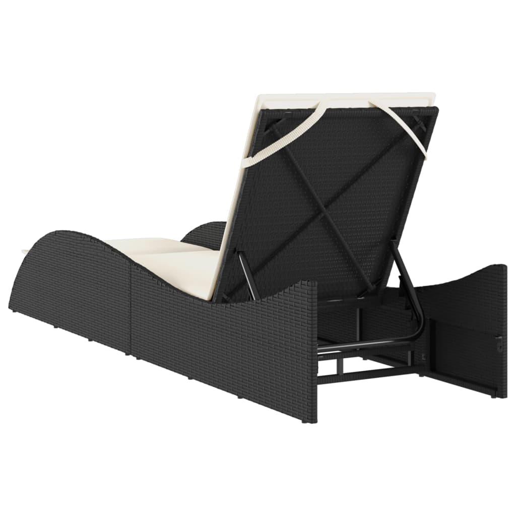 Sun Lounger with Cushion Black 60x205x73 cm Poly Rattan