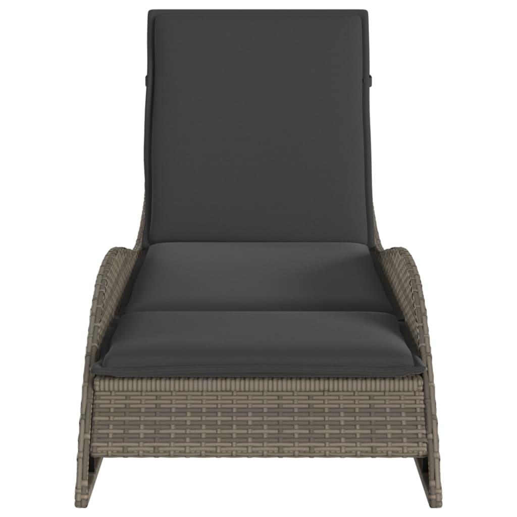 Sun Lounger with Cushion Grey 60x205x73 cm Poly Rattan