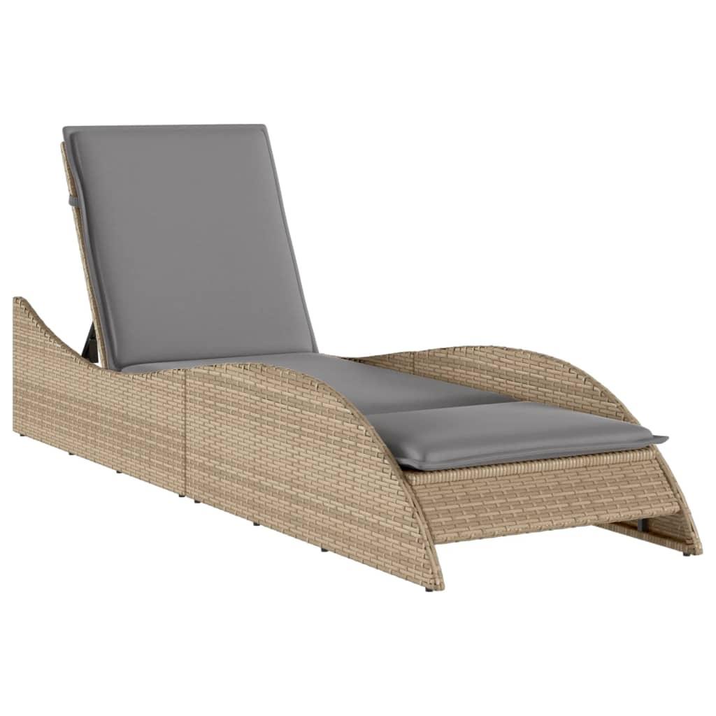 Sun Lounger with Cushion Beige 60x205x73 cm Poly Rattan