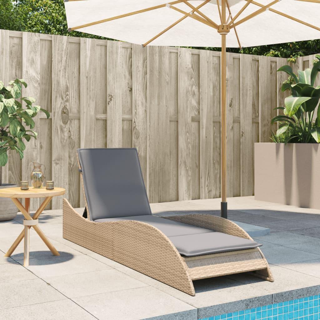 Sun Lounger with Cushion Beige 60x205x73 cm Poly Rattan