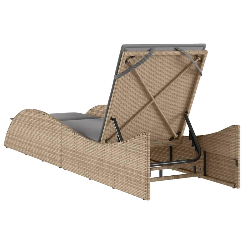 Sun Lounger with Cushion Beige 60x205x73 cm Poly Rattan
