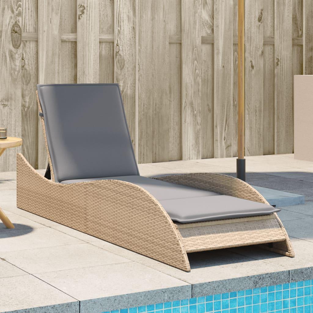 Sun Lounger with Cushion Beige 60x205x73 cm Poly Rattan