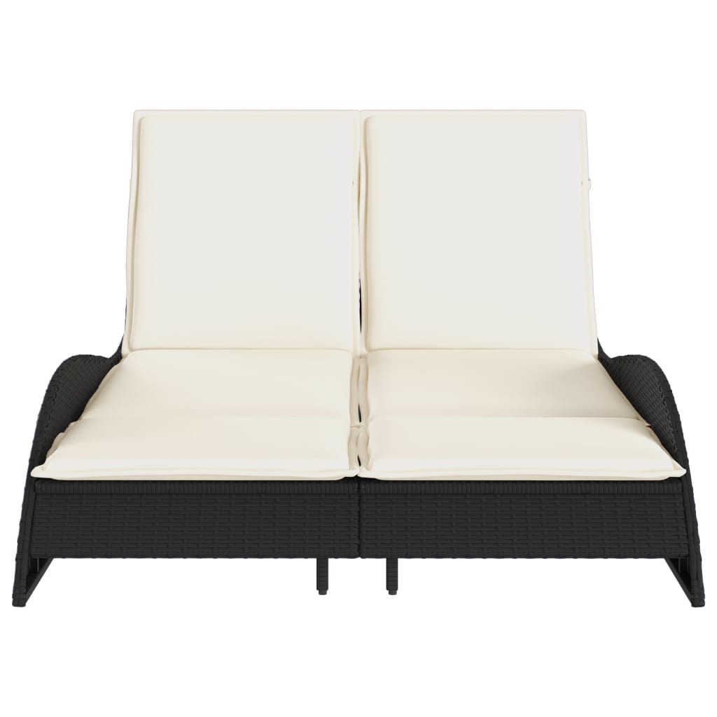 Sun Lounger with Cushions Black 114x205x73 cm Poly Rattan