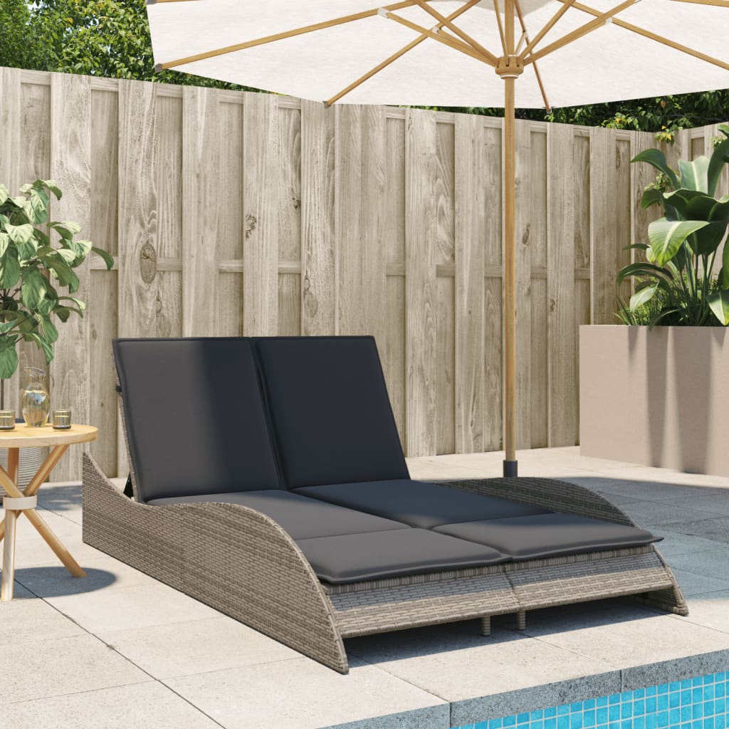 Sun Lounger with Cushions Grey 114x205x73 cm Poly Rattan