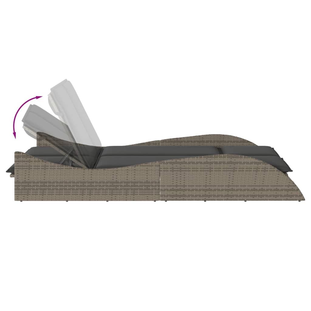 Sun Lounger with Cushions Grey 114x205x73 cm Poly Rattan