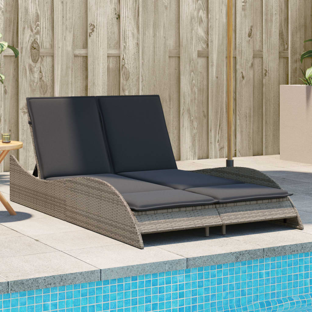 Sun Lounger with Cushions Grey 114x205x73 cm Poly Rattan