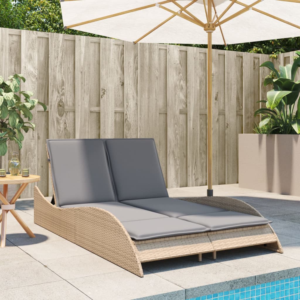 Sun Lounger with Cushions Beige 114x205x73 cm Poly Rattan