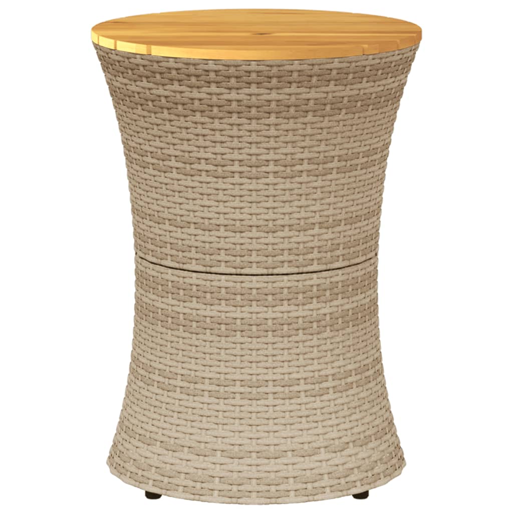 Garden Side Table Drum Shape Beige Poly Rattan and Solid Wood