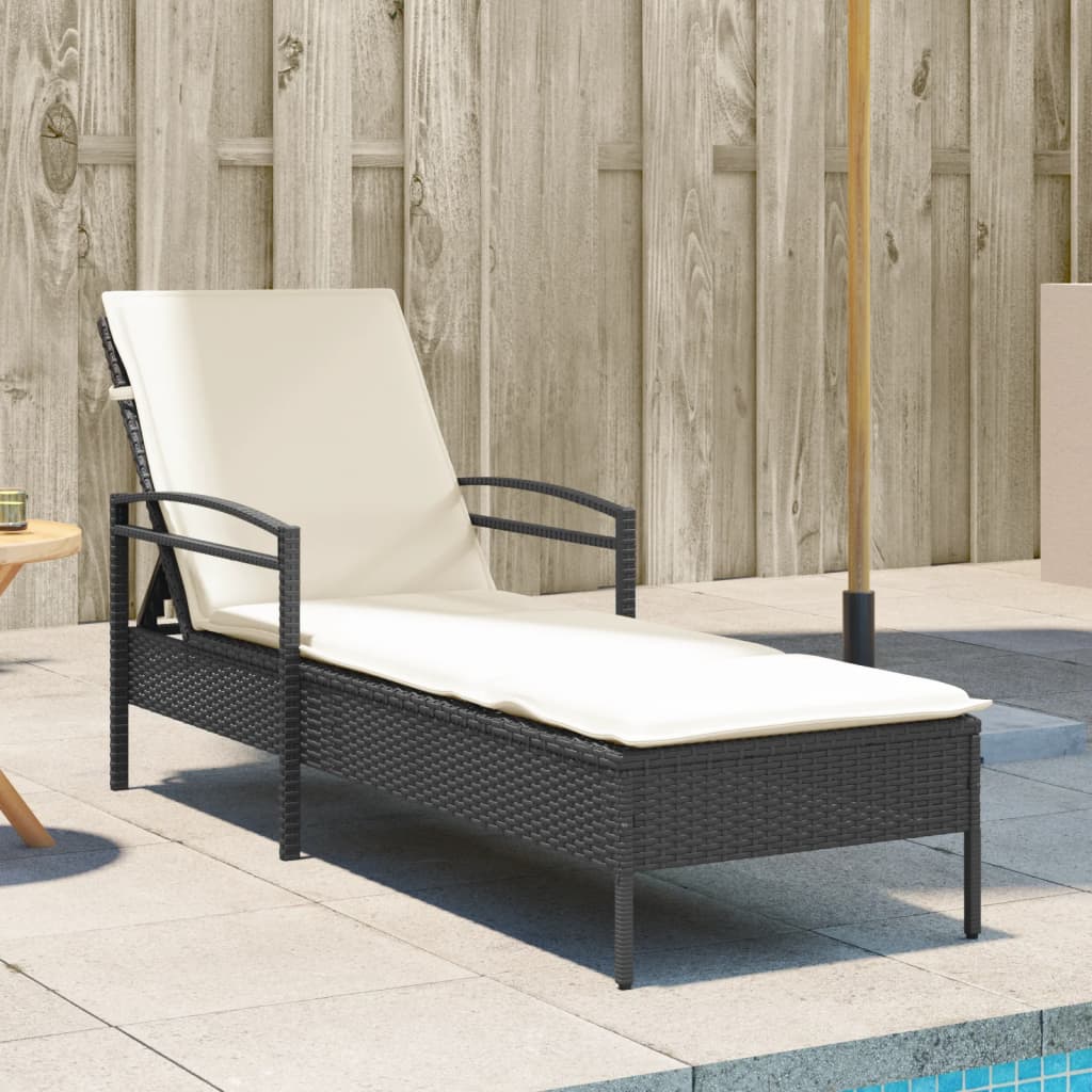 Sun Lounger with Cushion Black 63x200x81 cm Poly Rattan