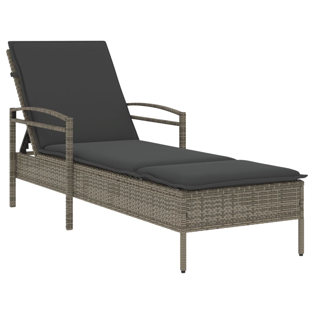 Sun Lounger with Cushion Grey 63x200x81 cm Poly Rattan