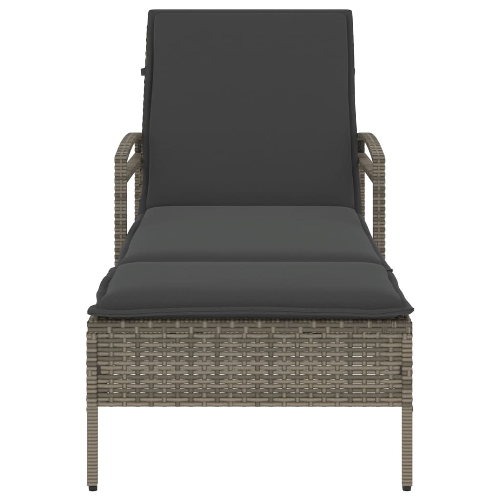 Sun Lounger with Cushion Grey 63x200x81 cm Poly Rattan