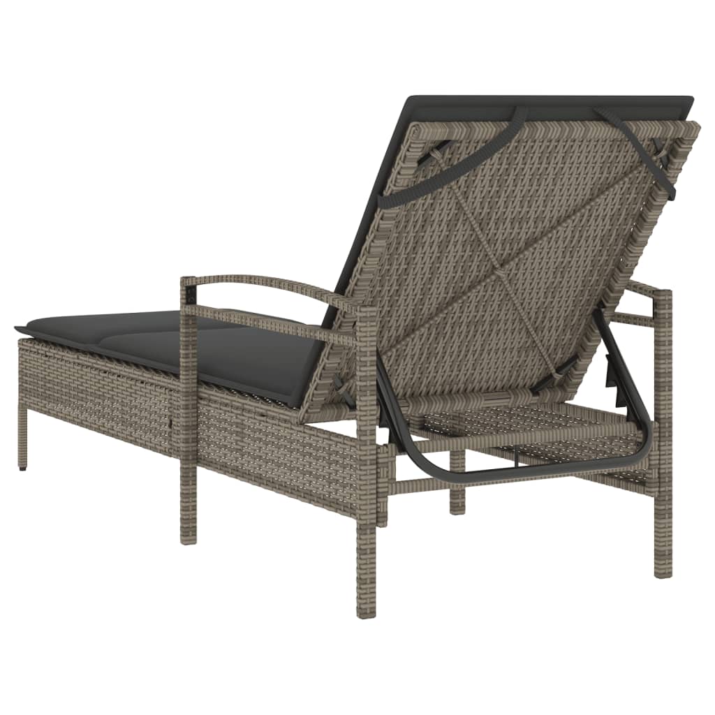 Sun Lounger with Cushion Grey 63x200x81 cm Poly Rattan