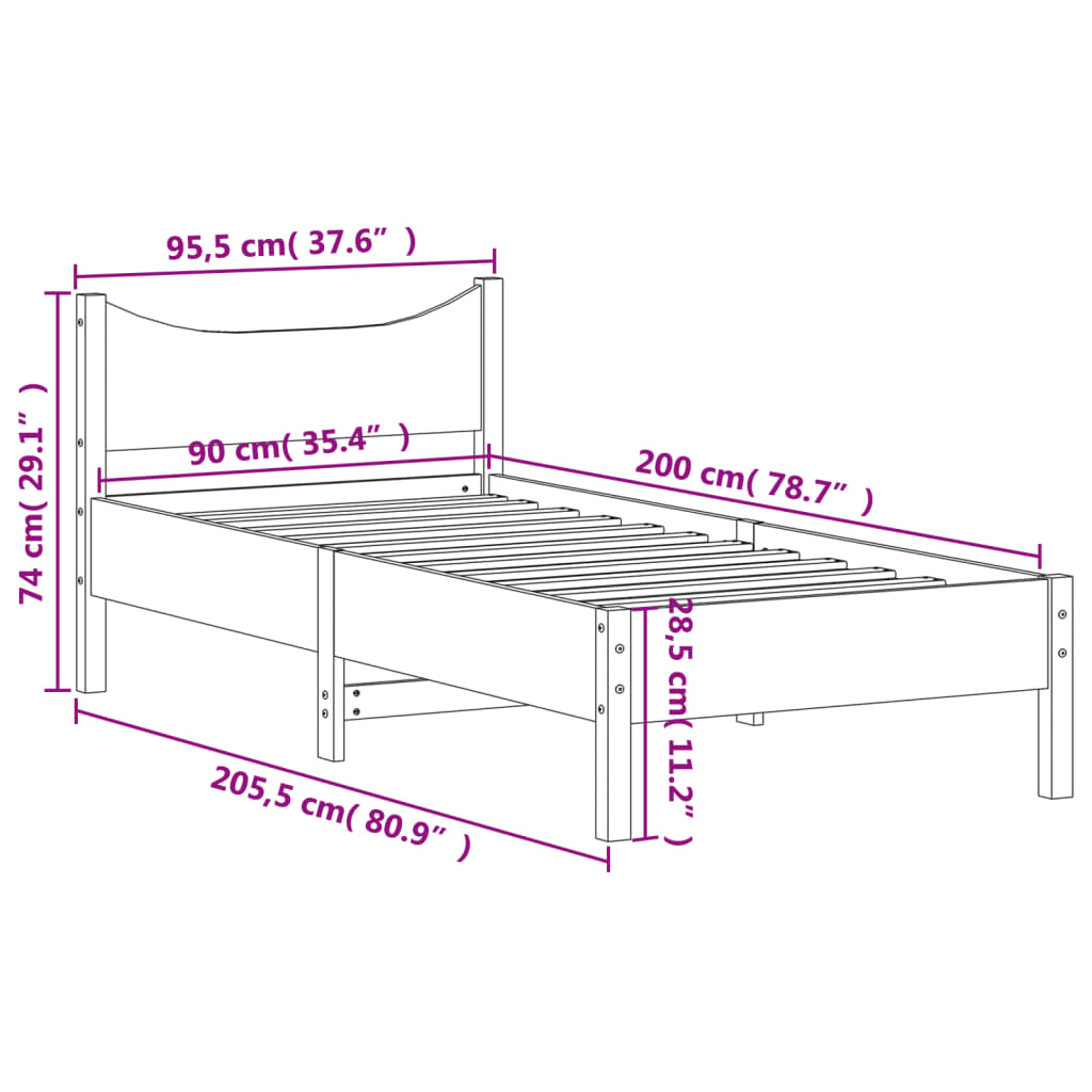 Bed Frame without Mattress 92x187 cm Single Solid Wood Pine