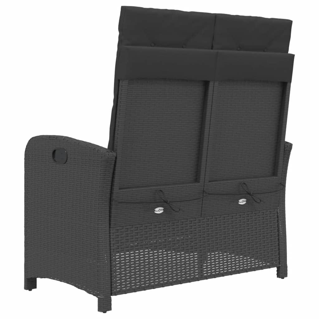 Reclining Garden Bench with Cushions Black Poly Rattan