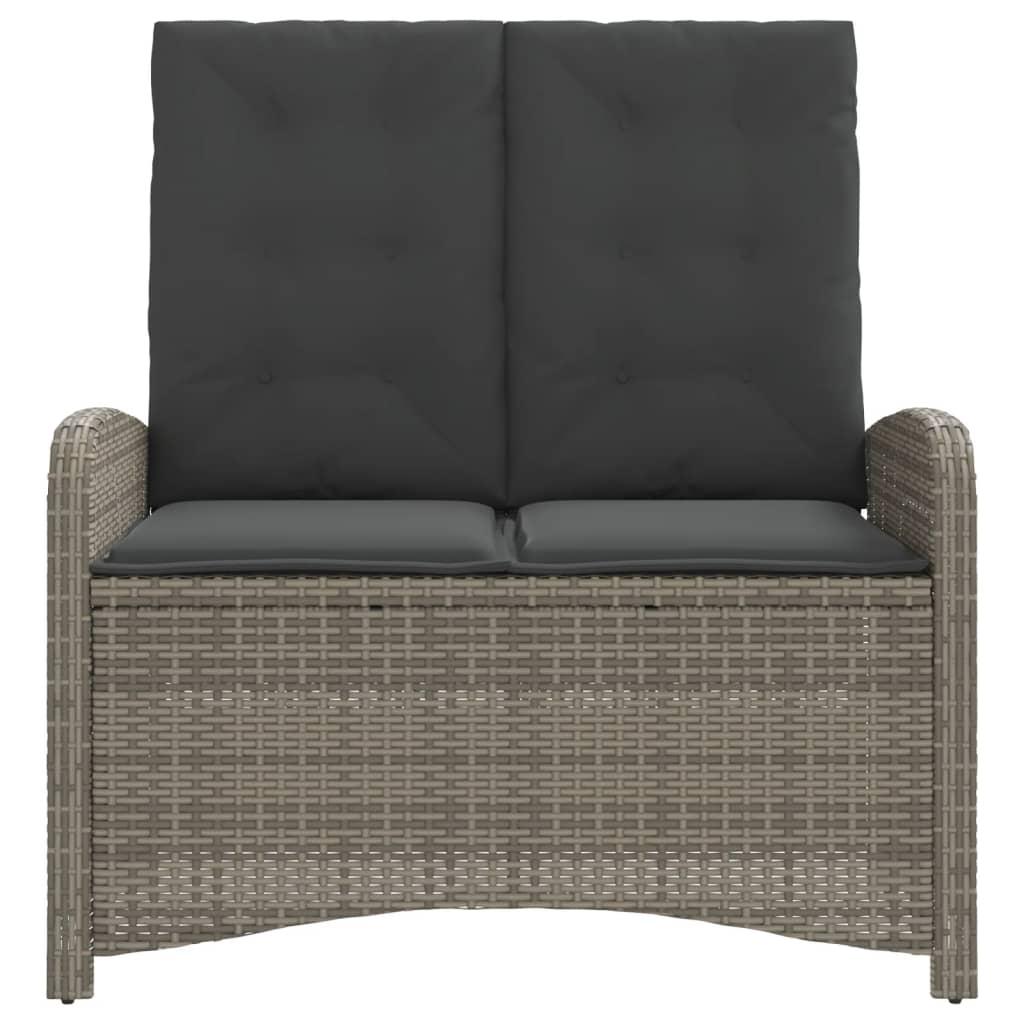Reclining Garden Bench with Cushions Grey Poly Rattan