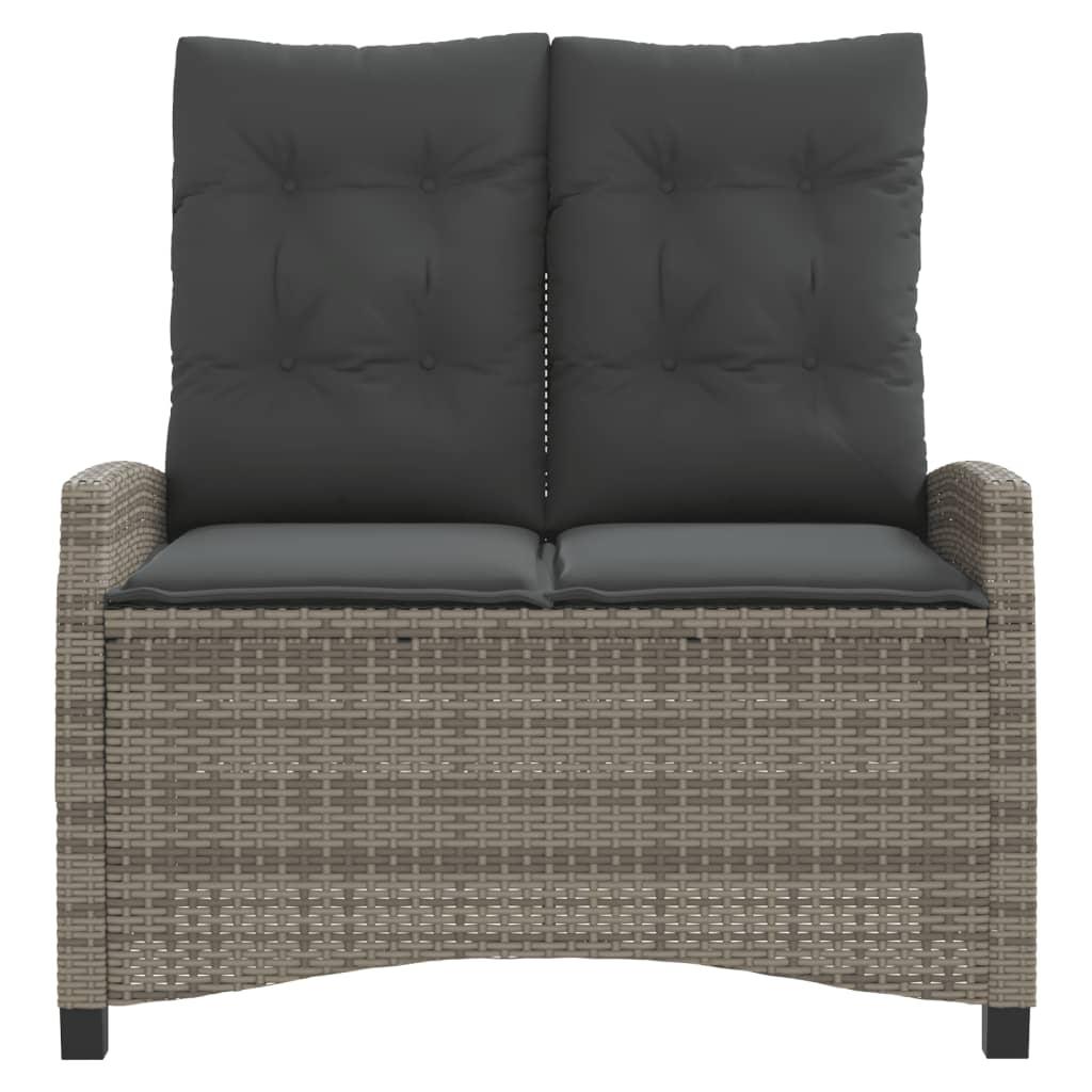 Reclining Garden Bench with Cushions Grey Poly Rattan