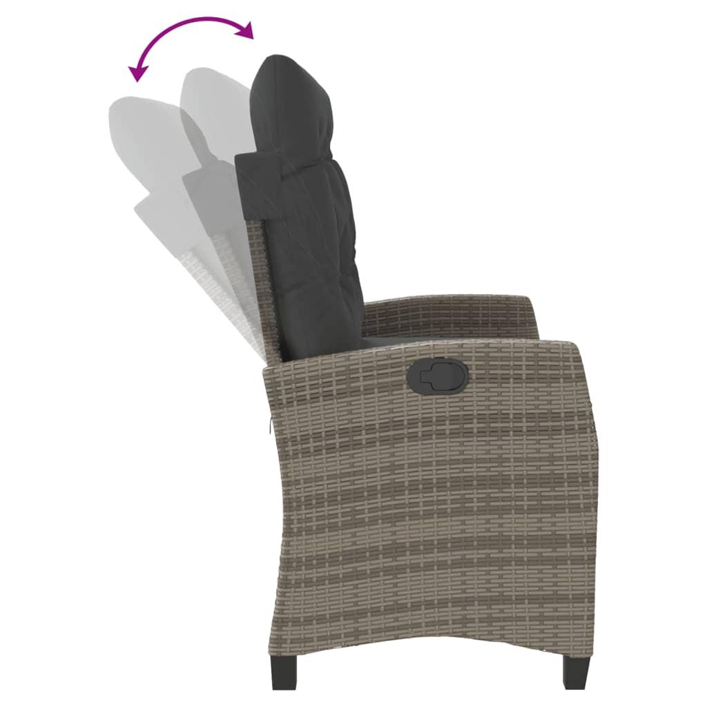 Reclining Garden Bench with Cushions Grey Poly Rattan