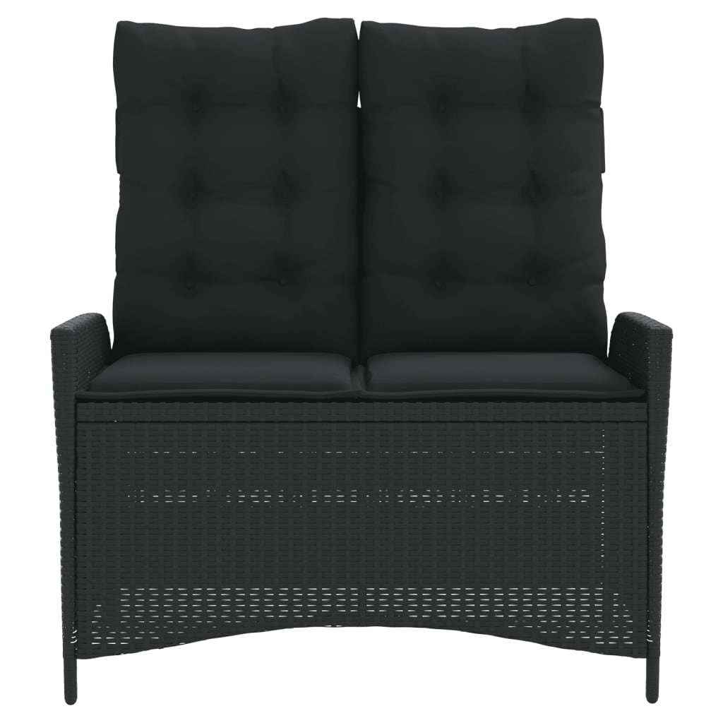 Reclining Garden Bench with Cushions Black Poly Rattan