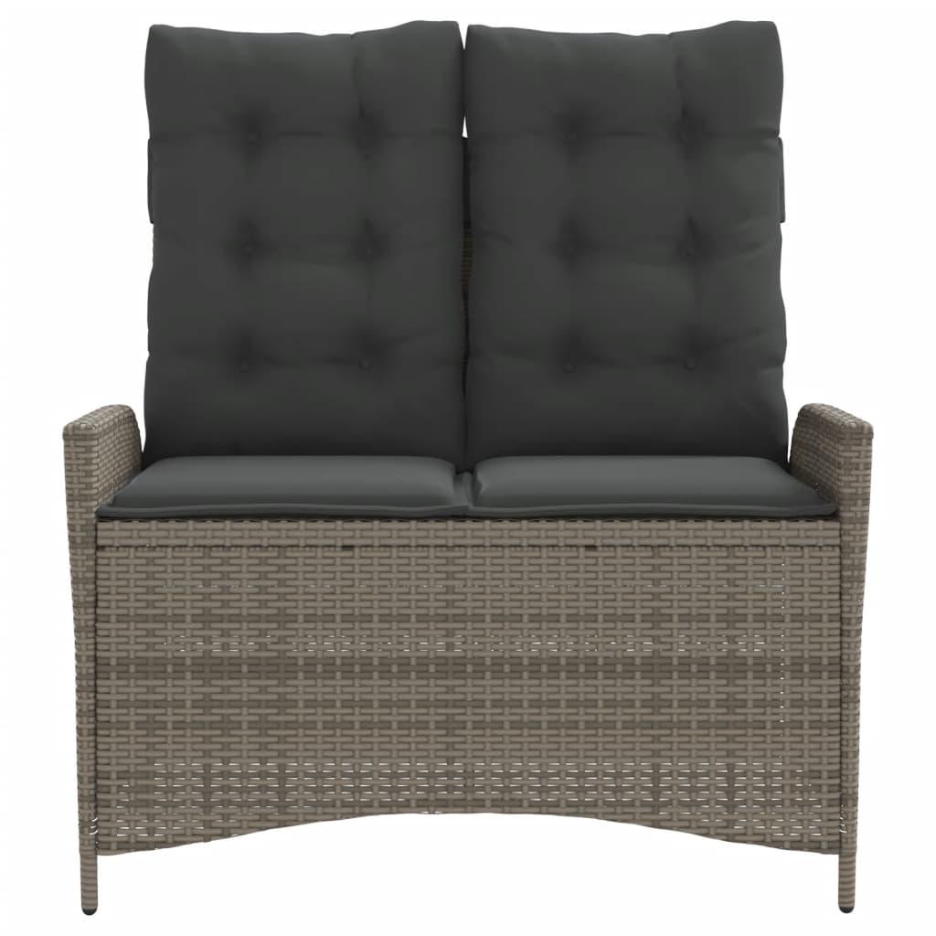 Reclining Garden Bench with Cushions Grey Poly Rattan