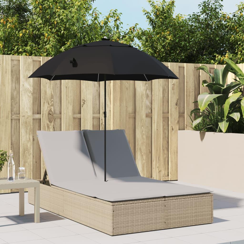 Double Sun Lounger with Cushions&amp;Parasol Beige Poly Rattan