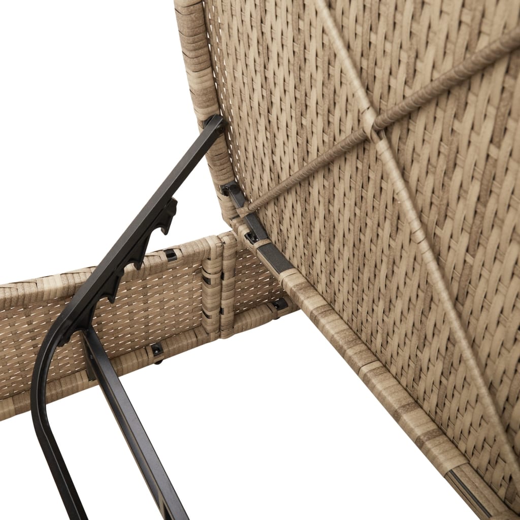 Double Sun Lounger with Cushions Beige Poly Rattan