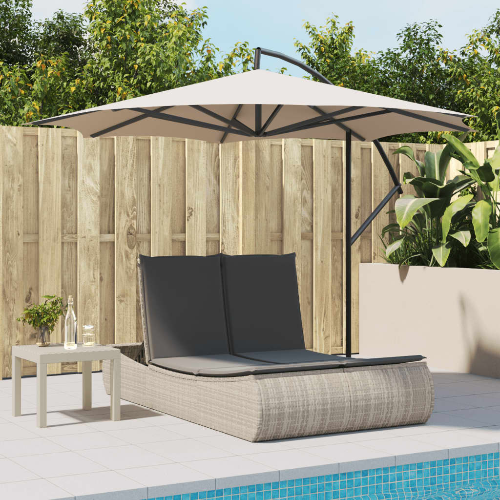 Double Sun Lounger with Cushions Light Grey Poly Rattan