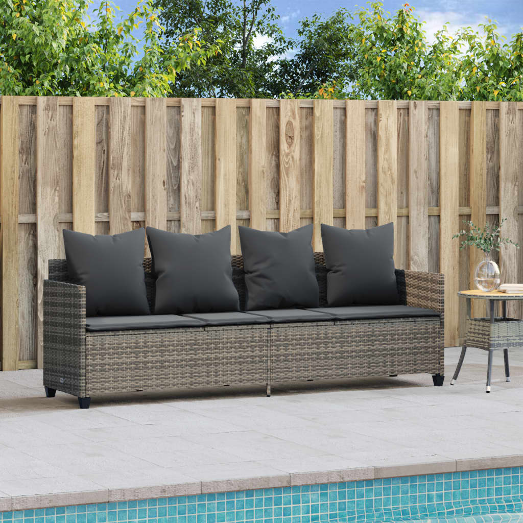 Sun Lounger with Cushions Grey Poly Rattan