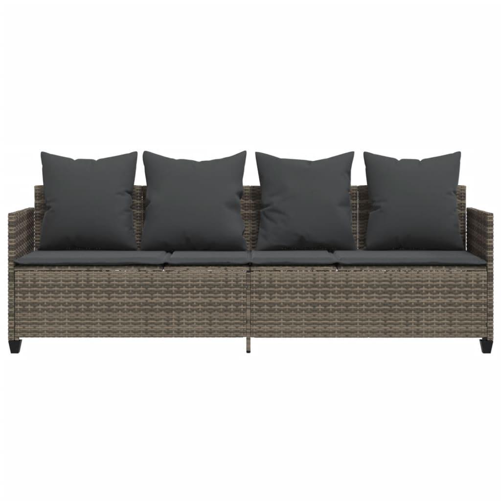 Sun Lounger with Cushions Grey Poly Rattan