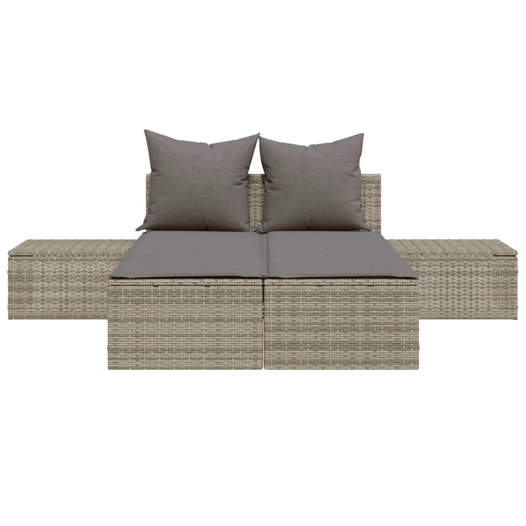 Double Sun Lounger with Cushions Grey Poly Rattan