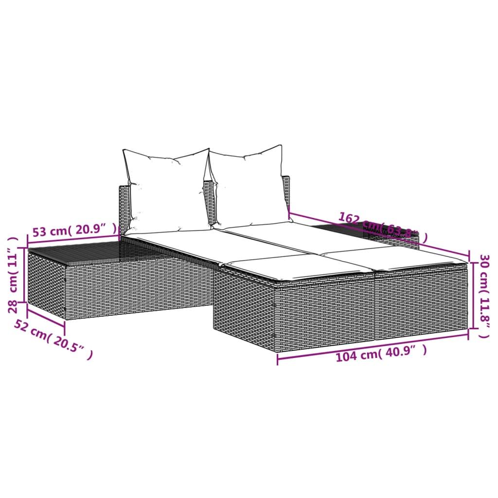 Double Sun Lounger with Cushions Grey Poly Rattan