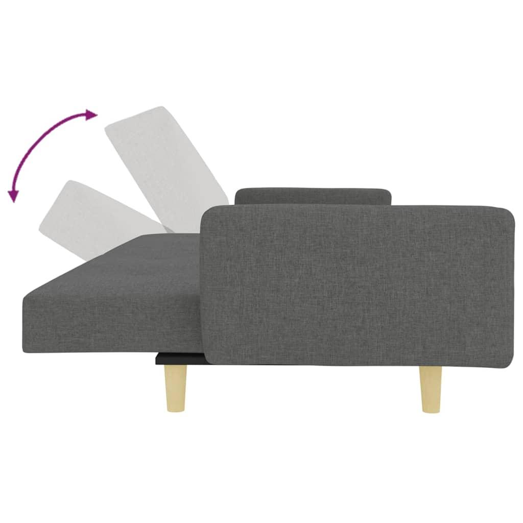2-Seater Sofa Bed with Footstool Dark Grey Fabric