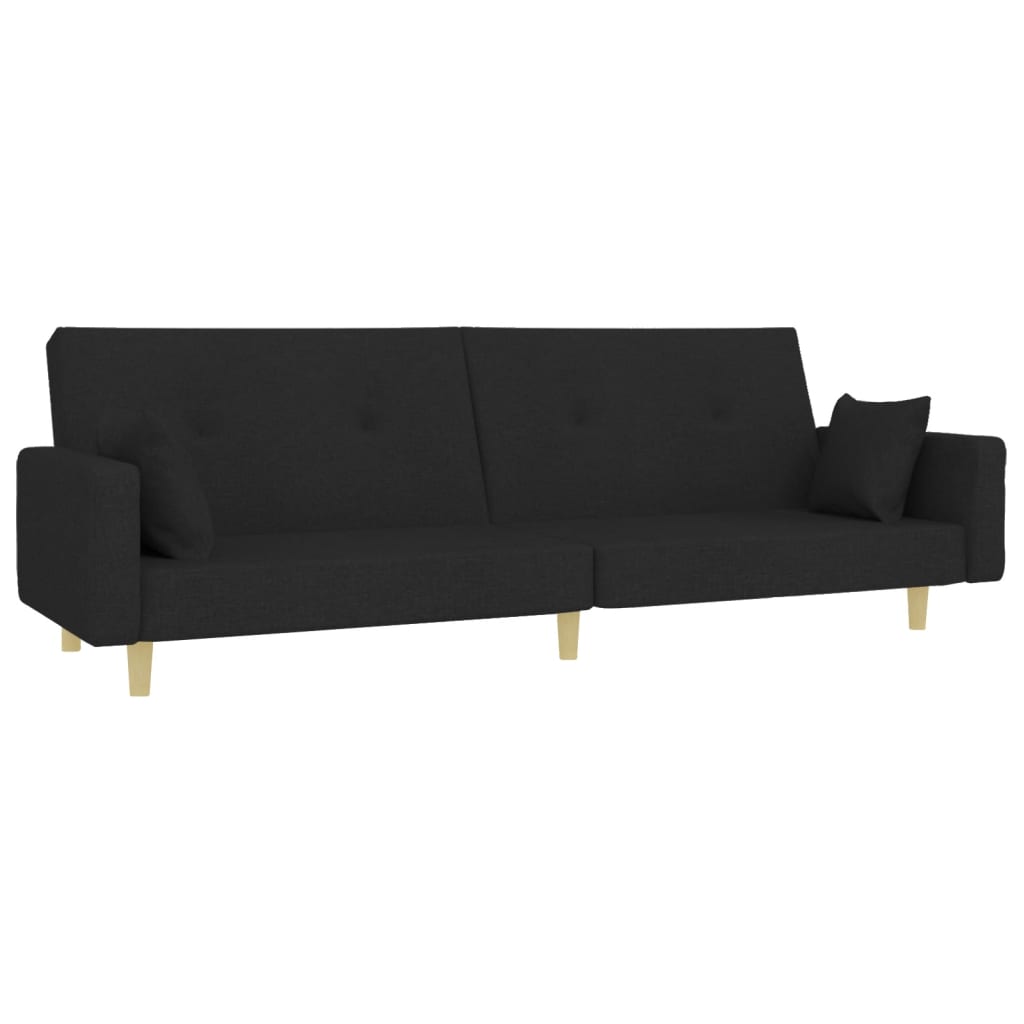 2-Seater Sofa Bed with Footstool Black Fabric
