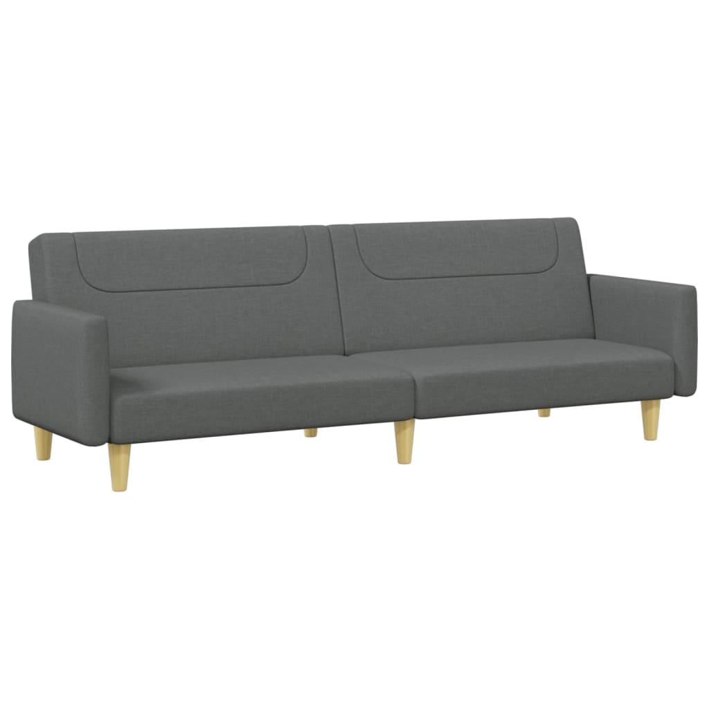 2-Seater Sofa Bed with Footstool Dark Grey Fabric