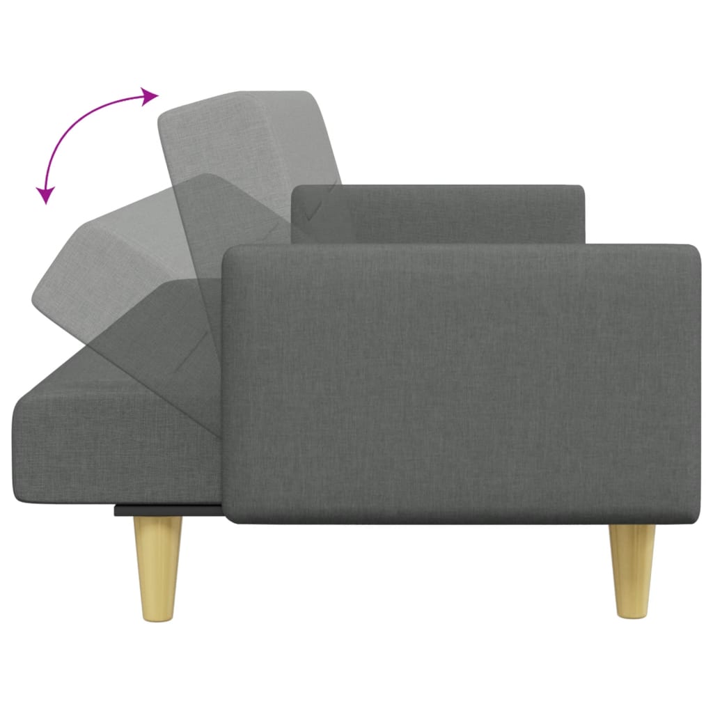 2-Seater Sofa Bed with Footstool Dark Grey Fabric