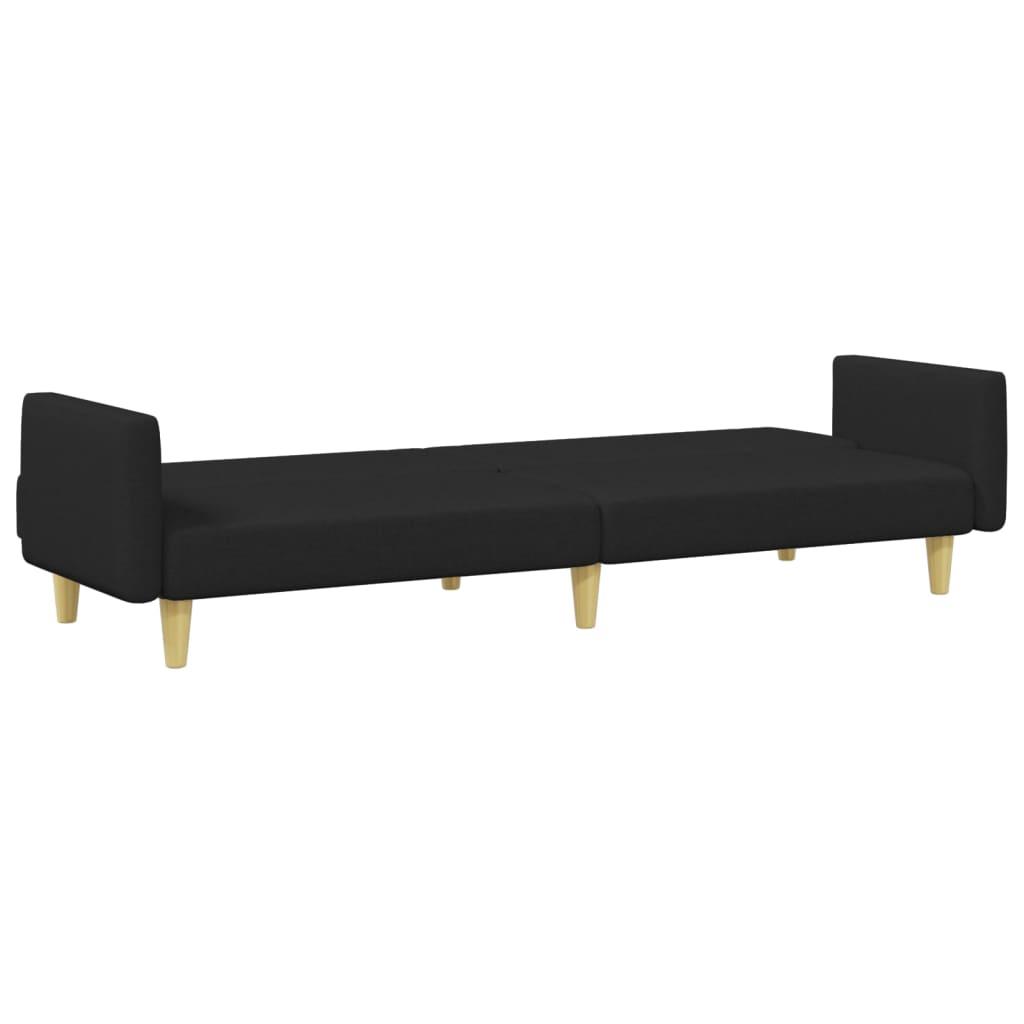 2-Seater Sofa Bed with Footstool Black Fabric