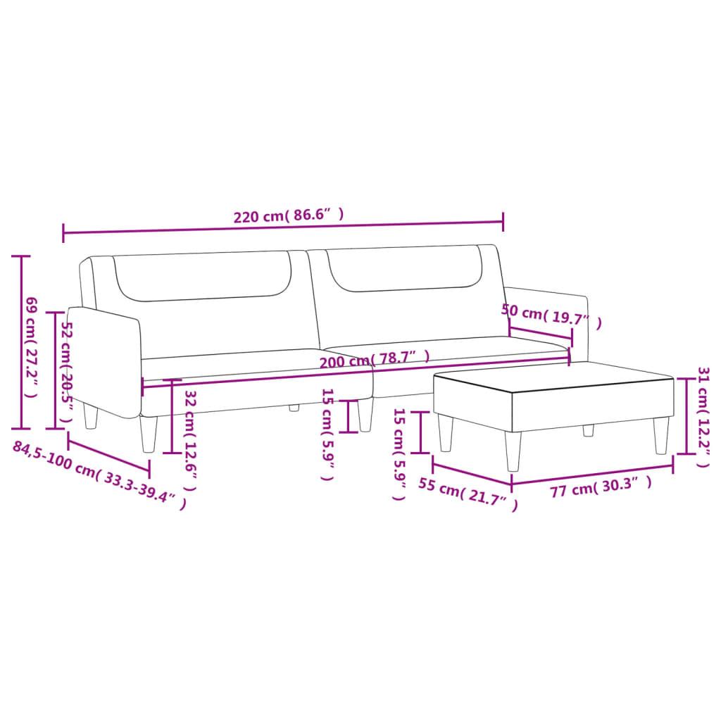 2-Seater Sofa Bed with Footstool Black Fabric