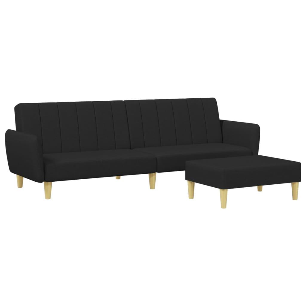 2-Seater Sofa Bed with Footstool Black Fabric