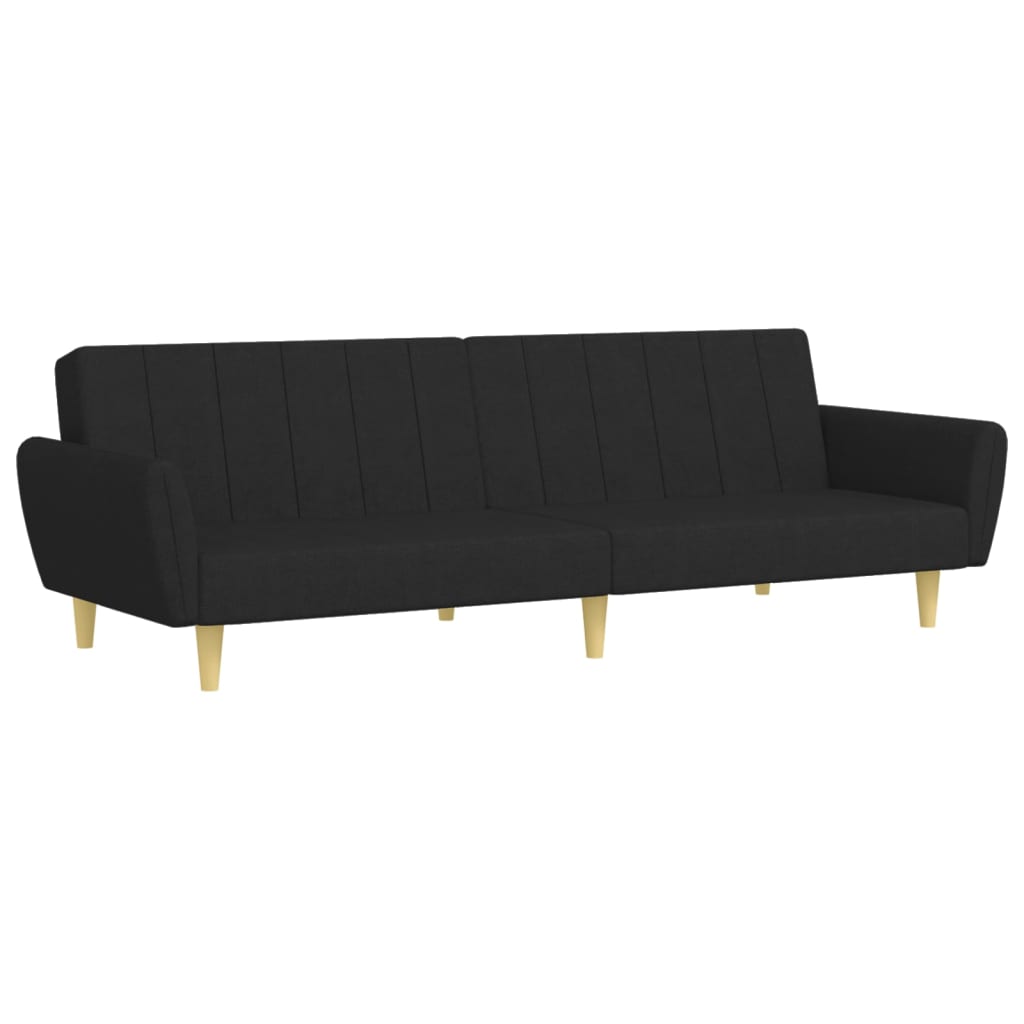 2-Seater Sofa Bed with Footstool Black Fabric