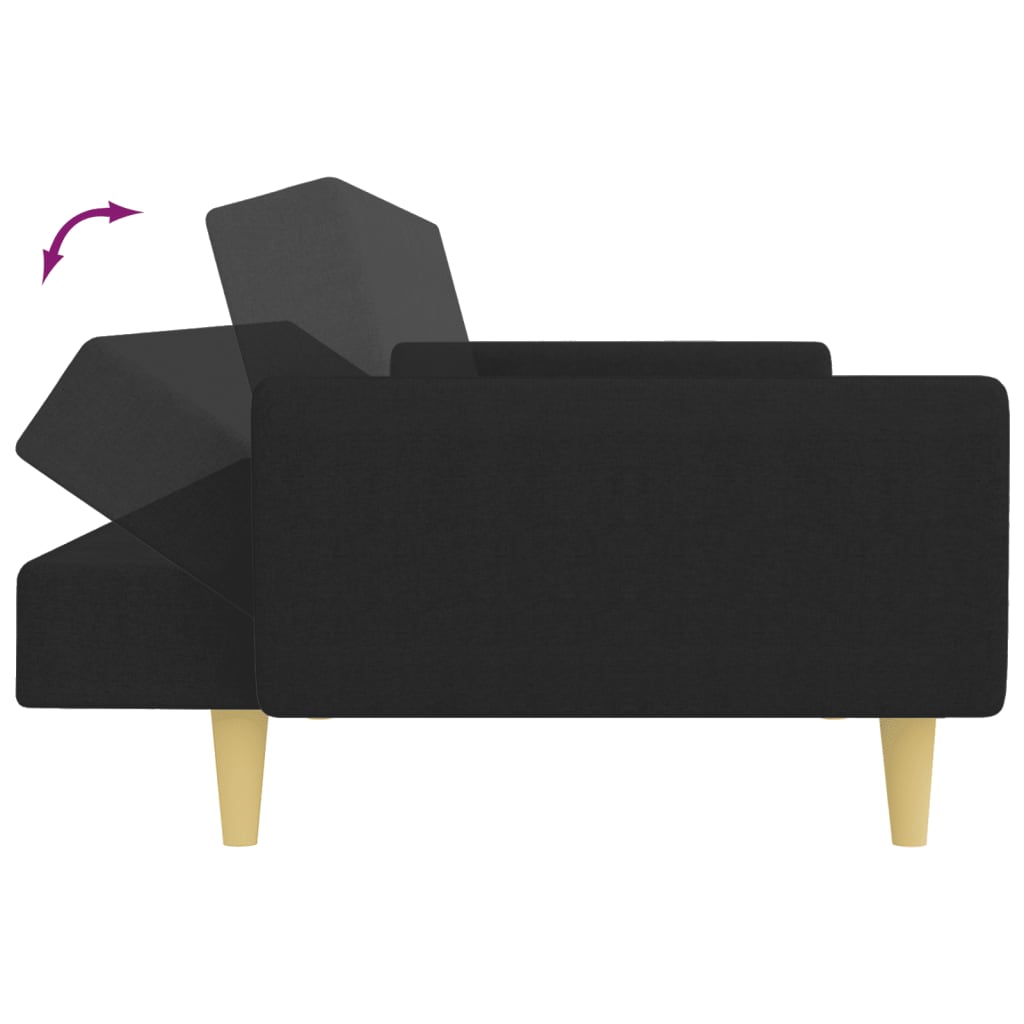 2-Seater Sofa Bed with Footstool Black Fabric