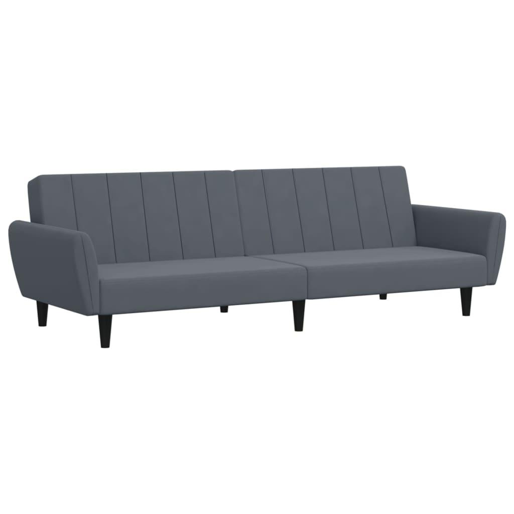 2-Seater Sofa Bed with Footstool Dark Grey Velvet