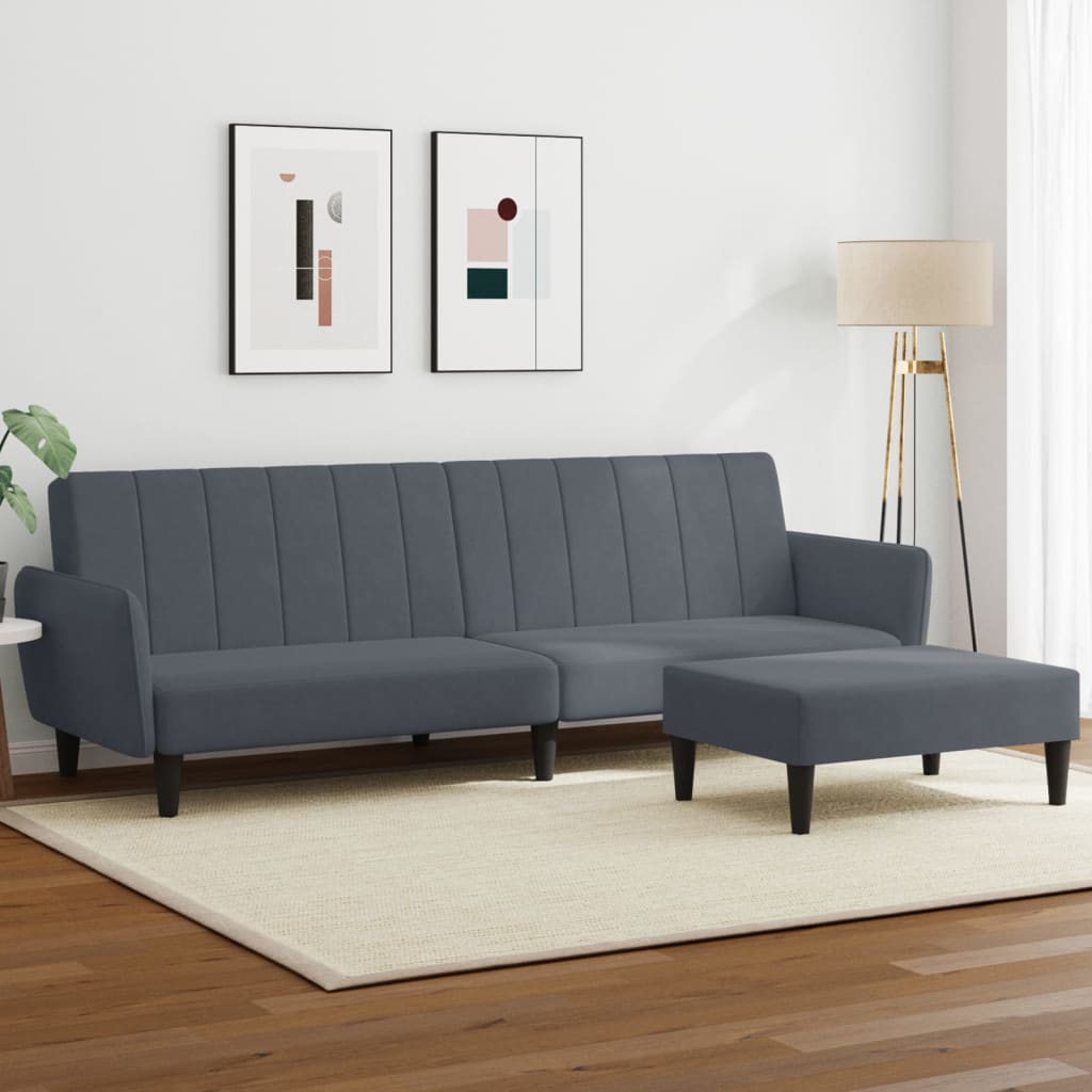 2-Seater Sofa Bed with Footstool Dark Grey Velvet