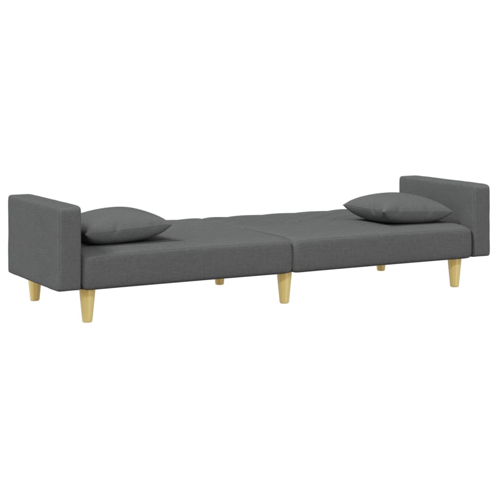 2-Seater Sofa Bed with Pillows and Footstool Dark Grey Fabric