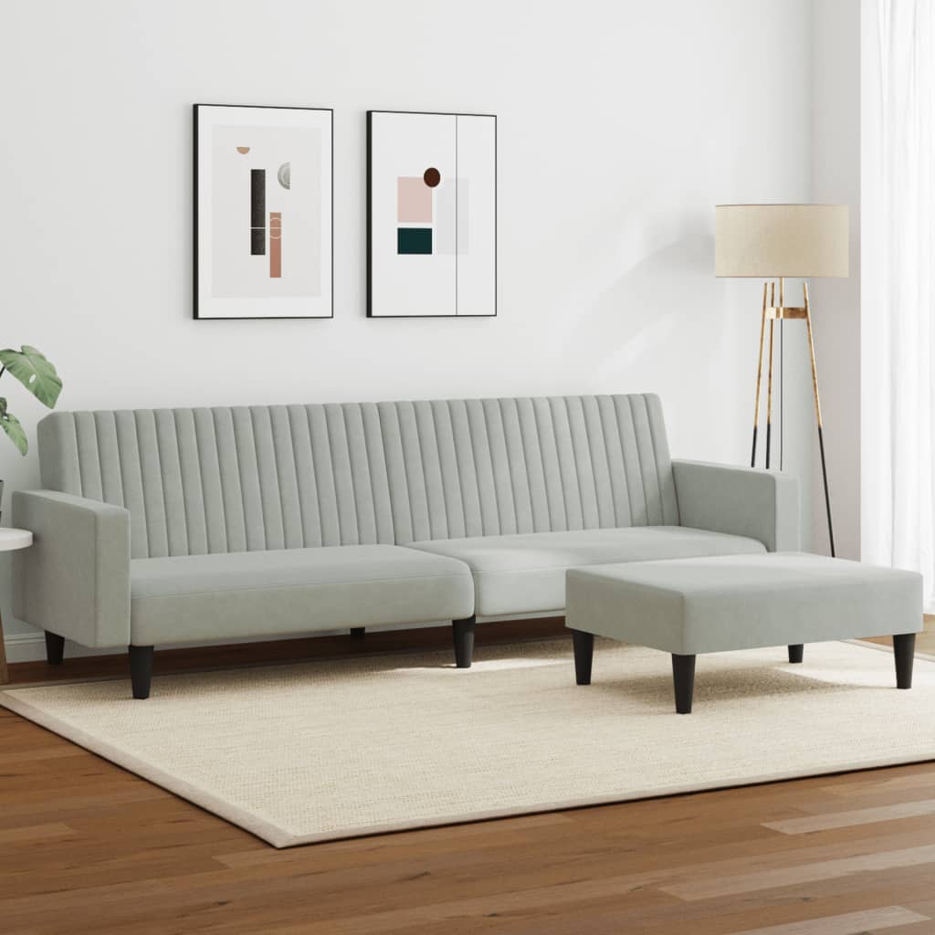 2 Piece Sofa Set Light Grey Velvet