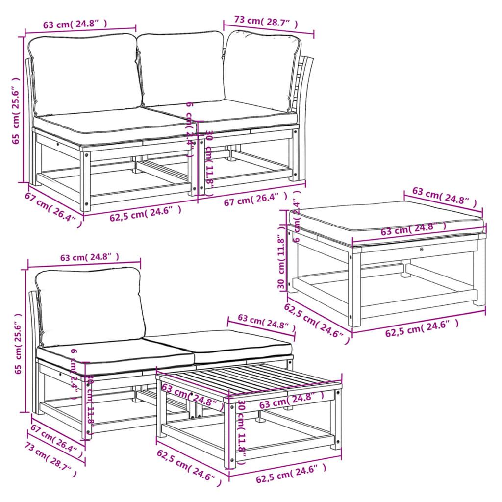 6 Piece Garden Lounge Set with Cushions Solid Wood Acacia