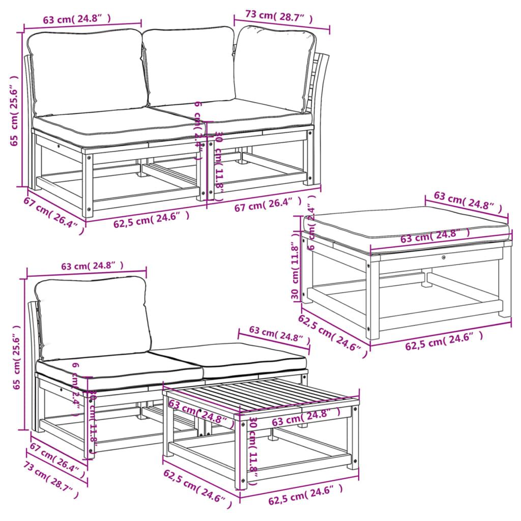 6 Piece Garden Lounge Set with Cushions Solid Wood Acacia